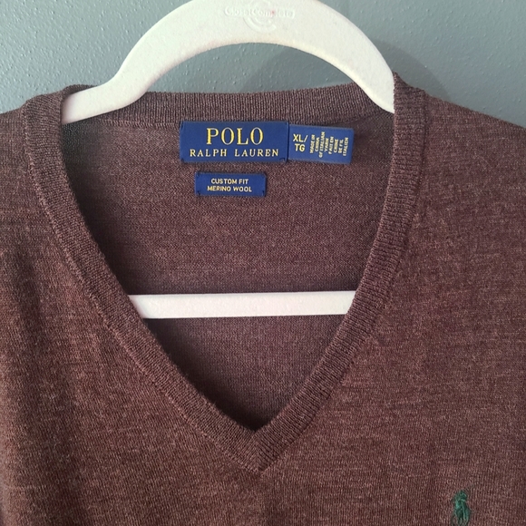 Polo Ralph Lauren Merino Wool V-Neck Sweater in Brown, Size XL - Picture 2 of 3
